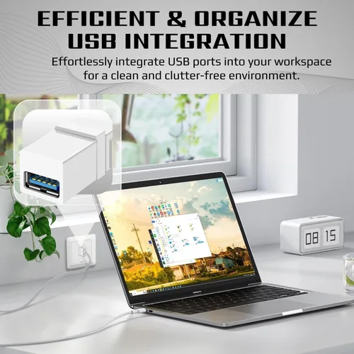 Vista 4 de TNP USB 3.0 Keystone Jack Insert - Conector USB Keystone hembra a hembra adaptador compatible con Superspeed USB 3.0 y puerto USB 2.0 para panel