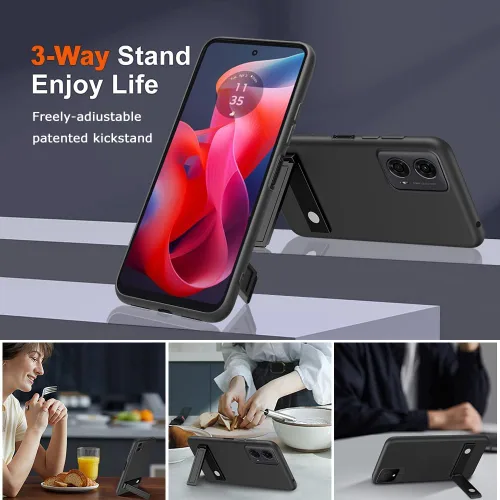 Vista 3 de Compatible con Motorola Moto G24 4G / G04 4G /G04S / E14 4G Funda de teléfono con protector de pantalla de vidrio [3 formas de soporte] Soporte