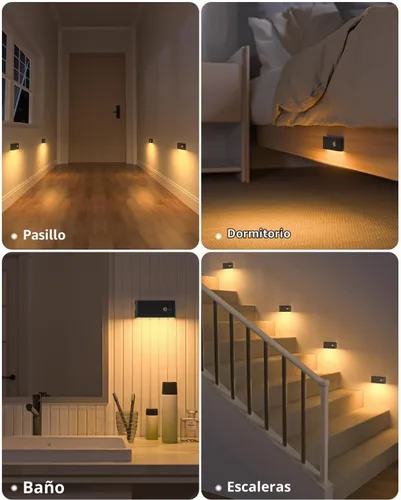 Vista 3 de WILLED Luz nocturna recargable, luces inalámbricas para escaleras para interiores, luz blanca cálida con sensor de movimiento para interiores, se