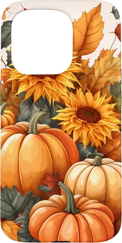 Vista 14 de iPhone 16 Nice Art Of Fall Pumpkins, Sunflowers, And Autumn Leaves Case