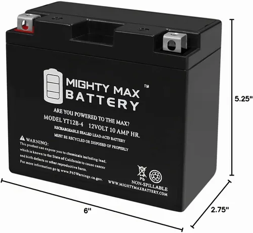 Vista 9 de Mighty Max Battery YT12B-4 SLA 12V 10AH Batería para Yamaha 650CC XVS650 V-Star 1998-2011