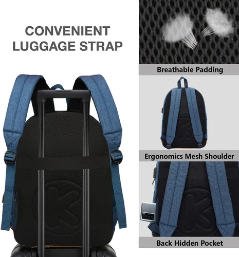 Vista 6 de Mochila Grande de Equipaje de Mano para Portátil para Viajes, Azul