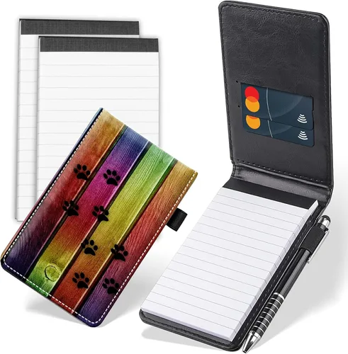 Vista 13 de Juego de 4 mini blocs de notas de bolsillo, funda de cuero sintético de mármol abstracto con 2 ranuras para tarjetas, 1 lápiz capacitivo y 2