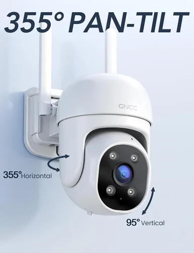 Vista 3 de Cámara de seguridad para exteriores GNCC 1080P, 360 PTZ 2.4GHz WiFi Plug-in Cam (paquete de 1) Color Night Vision, Motion Detection and Siren
