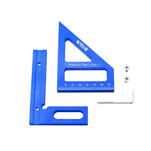 Vista 6 de Regla triangular de 45/90 grados, aleación de aluminio, 4.41 pulgadas, azul
