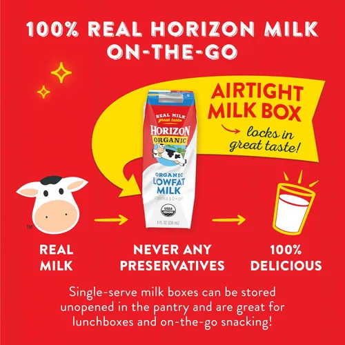 Vista 6 de Horizon Organic Cajas de leche bajas en grasa, 1% estables, paquete de 0.21-0.28 oz de proteína por porción
