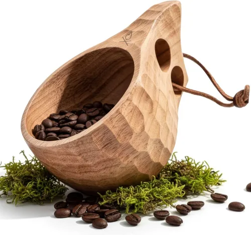 Vista 6 de Überleben Kanu - Cuchara de madera para acampar, utensilio nórdico tallado a mano con cordón y mosquetón, herramienta de supervivencia