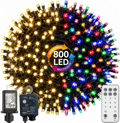 Vista 9 de Haili - Guirnalda de 105 pies de longitud y 300 luces LED para árbol de Navidad al aire libre, impermeables, con certificación UL, 8 modos de Varios