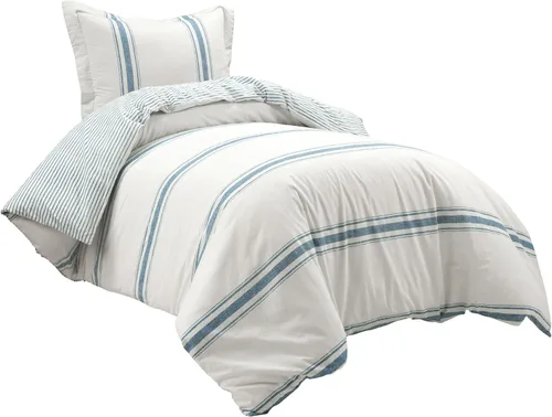 Vista 10 de Lush Decor Funda de Edredón Reversible de Algodón a Rayas Estilo Granja Twin XL Juego de 2 Piezas Azul - Juego de Ropa de Cama Twin XL - Funda