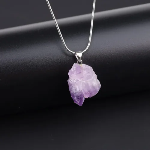 Vista 6 de COAI Collar con colgante de cristal de amatista cruda de 20 pulgadas, Piedra, amatista cruda