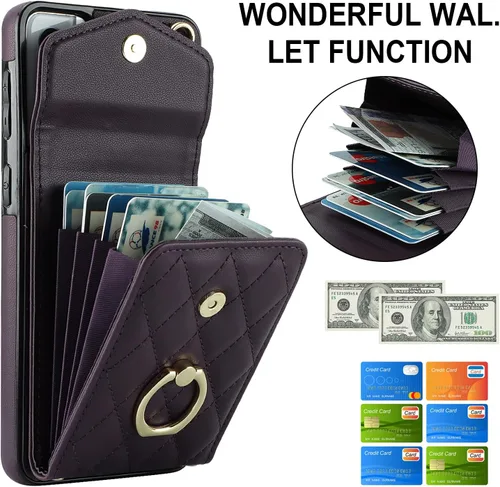 Vista 3 de Funda para teléfono Samsung Galaxy S21 5G de 6.2 pulgadas con protector de pantalla de vidrio templado, correa cruzada para la muñeca, soporte