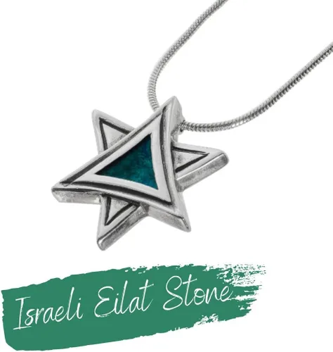 Vista 2 de Jewish Jewelry Star of David Pendant Necklace – Authentic Eilat Stone Pendant in Sterling Silver – Handmade Israel Judaica Jewelry Gift for Men &