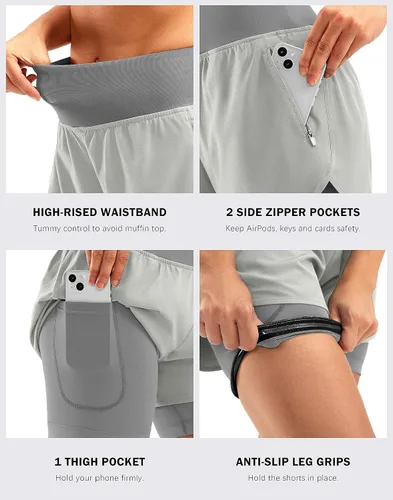 Vista 5 de Bikewa Pantalones cortos de ciclismo de montaña para mujer, acolchados en 4D, con bolsillos con cremallera