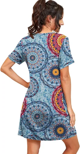 Vista 5 de PrinStory - Camisón de manga corta para mujer con plisado y cuello redondo