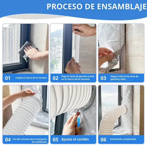 Vista 7 de FSEN Kit de sellado portátil para ventana de CA, barrera de ventana de alta resistencia con orificio ajustable, impermeable sin taladros y ajuste