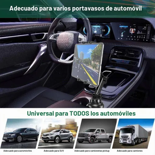 Vista 6 de Soporte universal para portavasos de automóvil para iPad y teléfono de 4 a 13 pulgadas, soporte universal para tableta con brazo ajustable para iPad