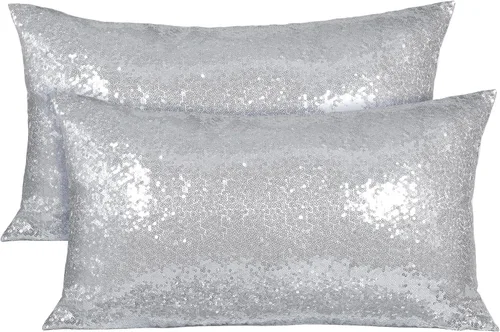 Vista 17 de Poise3EHome - Juego de 2 fundas de almohada de lentejuelas rojas, 18 x 18 Rojo