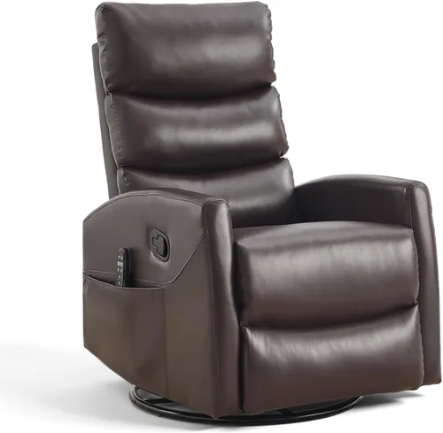 Vista 12 de SoarFlash Mecedora reclinable giratoria de 360°, mecedora con masaje de calor y vibración, silla de piel sintética para sala de estar, espacios