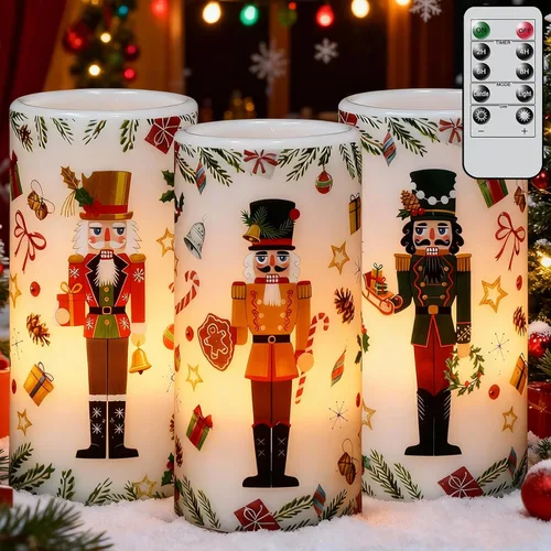 Vista 8 de Velas sin llama de cardenal de Navidad en pilar con control remoto y temporizador, velas LED en portavelas de cera real, vela operada por batería