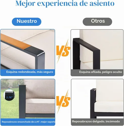 Vista 5 de Juego de muebles de aluminio para patio, sofá modular para todo tipo de clima, juegos de conversación de patio en forma de L, sofá esquinero