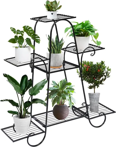 Vista 10 de Giantex Soporte de metal para macetas de 6 niveles, estante de exhibición de plantas para patio, jardín, balcón, hogar, estante de almacenamiento
