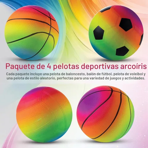 Vista 3 de Bedwina Mini bolas deportivas arcoíris – 5 pulgadas (paquete de 4) bolas inflables de vinilo para niños y niños pequeños con bomba de aire manual