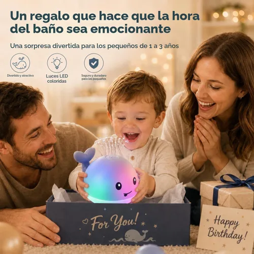 Vista 4 de Gigilli Juguetes de baño para bebés, rociador de juguete de baño de ballena Azul