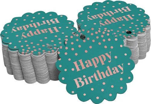 Vista 49 de Etiquetas de papel para colgar con texto en inglés «Happy Birthday» (50 unidades)