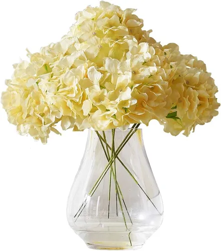 Vista 30 de Flores de hortensias artificiales rosa polvoriento, 10 cabezas de flores de seda de hortensia falsas para centros de mesa de boda, ramos de 10