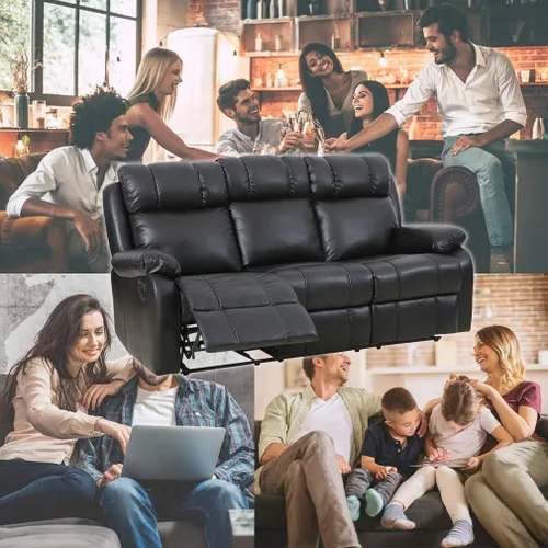 Vista 7 de BestMassage Juego de sofá reclinable de piel sintética, sofá reclinable manual (3 plazas) para muebles del hogar