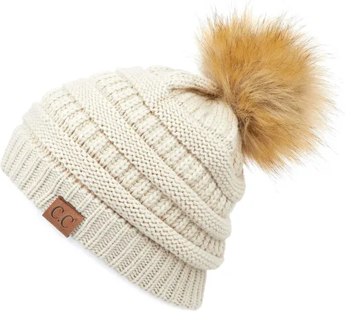 Vista 16 de Gorro unisex liso con pompón y ribete (HAT-43) de C.C Hatsandscarf Exclusives Marfil