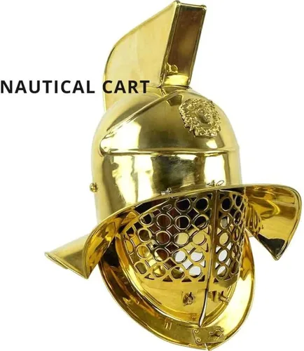 Vista 2 de BLUEBIRD MEDIEVAL - Casco de arena de latón dorado puro recreación de Halloween casco de acero con armadura histórica para adultos disfraz medieval