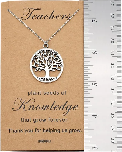 Vista 7 de Quan Jewelry, el regalo perfecto para el día del maestro, collar árbol de vida, con tarjeta de agradecimiento, 16 pulgadas a 18 pulgadas