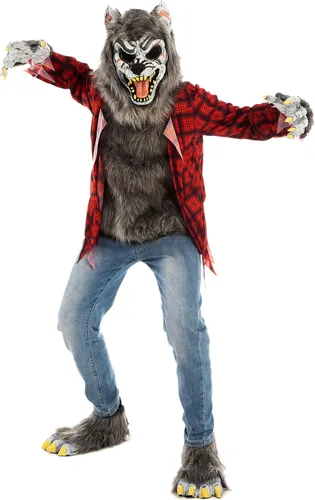 Vista 9 de Spooktacular Creations Disfraz de hombre lobo de Halloween para niños con máscara, guantes y zapatos para fiestas de disfraces de Halloween