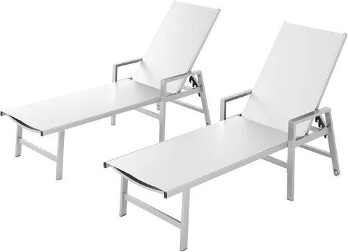Vista 16 de Vexwalx Tumbona para patio al aire libre con ruedas y reposabrazos, sillas reclinables ajustables de aluminio de 5 posiciones, sillas de playa al