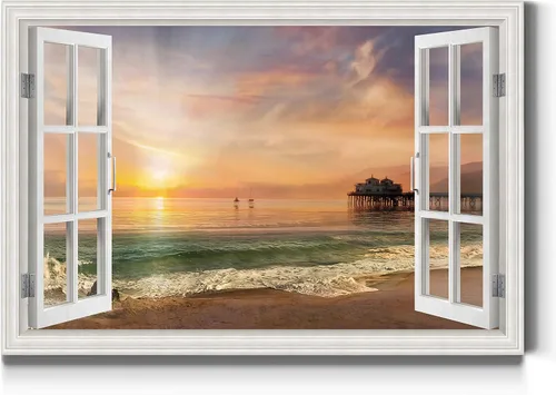 Vista 22 de Renditions Gallery Lienzo decorativo para pared, vista de barco viejo atracado en la playa de arena blanca, obra de arte para colgar en la pared