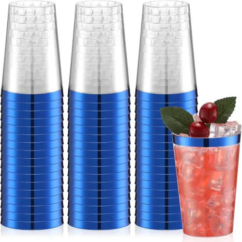 Vista 9 de Norme 50 vasos de plástico de 12 onzas desechables para fiesta con borde, vasos transparentes de plástico para vino, café, cumpleaños, boda, Negro