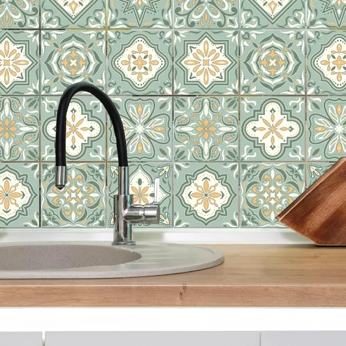 Vista 6 de CHGCRAFT 36 calcomanías de azulejos bohemios de 4x4 pulgadas, calcomanías impermeables desmontables de PVC para azulejos de pared, calcomanías