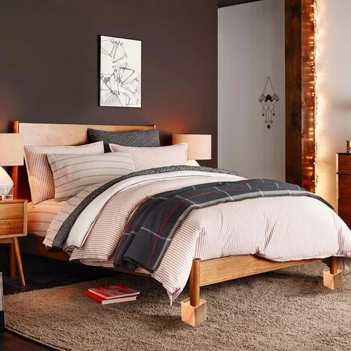 Vista 7 de Paquete de 6 elevadores de madera para cama, elevadores de muebles de madera oscura cuadrada natural de 4 pulgadas, extensores de madera resistentes