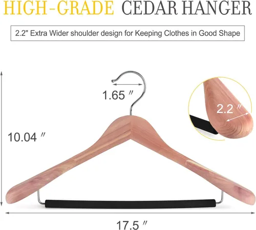 Vista 2 de TOPIA HANGER Perchas de madera de cedro rojo americano sin terminar, perchas de madera de lujo para chaquetas, hombros anchos con barra acolchada