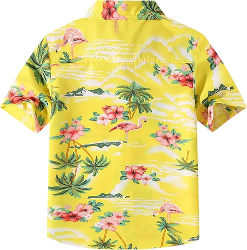 Vista 2 de SSLR Camisa hawaiana para niños grandes, camisa hawaiana para niños, camisa de flamencos, camisa Luau de manga corta para niños