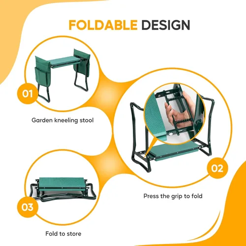 Vista 6 de Simple Deluxe Rodillero y asiento de jardín, taburete plegable con almohadilla de espuma EVA más gruesa, banco resistente, con bolsa