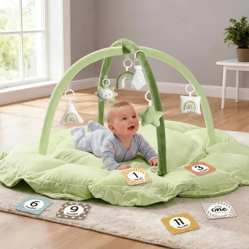 Vista 11 de Mallify Gimnasio de felpa 5 en 1 para bebés, tapete de juego para bebés, gimnasio convertible para bebés con manta y 6 juguetes, tapete