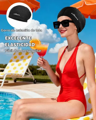 Vista 3 de Gorro de natación de tela Firesara, gorro de baño de alta elasticidad mantiene el cabello limpio y transpirable, se ajusta tanto al cabello largo