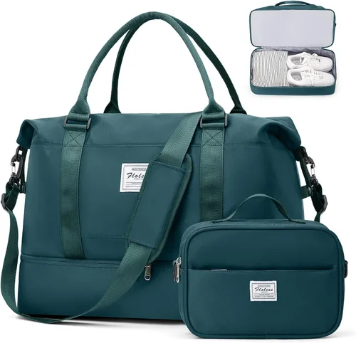 Vista 10 de Bolsas de fin de semana para mujer, bolsas de lona de viaje con compartimento para zapatos, bolsa de viaje para artículos personales, bolsa de fin