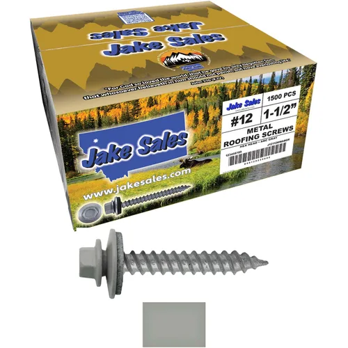 Vista 125 de 12 tornillos para techos de metal gris ABC de 1-1/2 pulgadas, cabezal de arandela hexagonal, arranque automático/roscado, arandela EPDM. 1 bolsa
