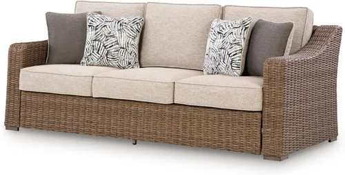 Vista 21 de Signature Design by Ashley Beachcroft - Sofá resistente a la intemperie con tela casual para interiores/exteriores con cojín y 2 cojines Negro