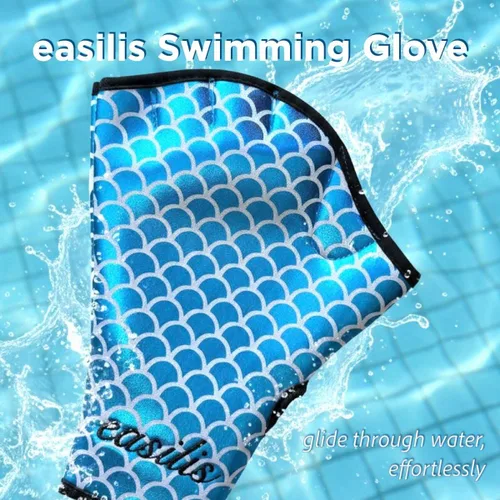 Vista 2 de Guantes acuáticos de natación para mujeres y hombres, guantes de agua con resistencia de malla para natación y aeróbic acuático, diseño de escamas