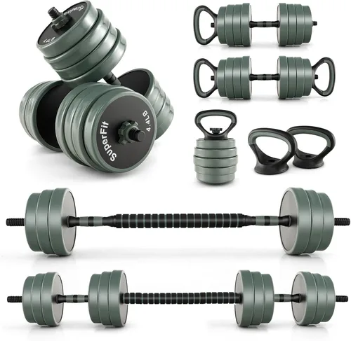Vista 10 de Goplus Juego de mancuernas ajustables, juego de pesas libres de 92/47 libras, pesas 4 en 1 con conector utilizado como barra, mancuernas, pesas