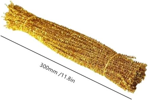 Vista 2 de 200 tallos de felpilla de oropel brillante a granel, palitos con alambre para manualidades, bodas, hogar, fiestas, decoración navideña (azul dorado)